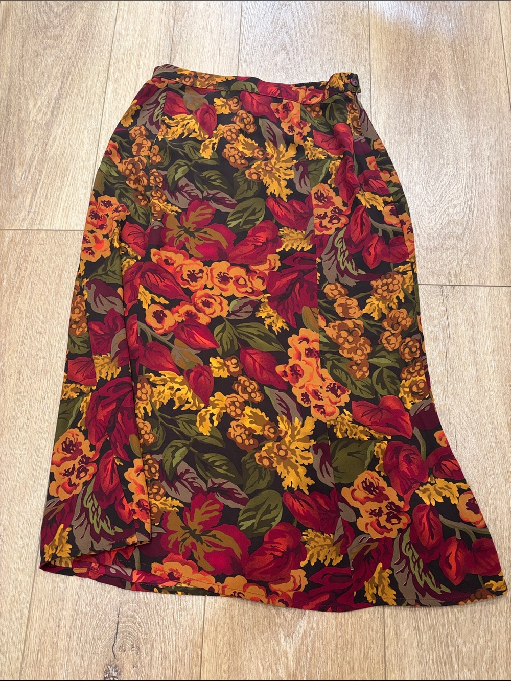 Floral Midi Skirt in Red & Mustard